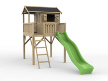 Holzspielhaus Funny XXL mit apfelgrüner Rutsche - Prestige Garten