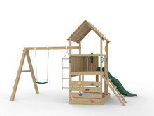 Hölzerner Spielplatz Jungle Tower + Dunkelgrüne Rutsche