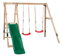 Holzspielplatz Ava mit grüner Rutsche