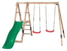 Holzspielplatz Ava mit grüner Rutsche