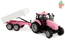 Kids Globe Set Heuschober aus Holz mit Speicher + Traktor mit Anhänger 1:32 Rosa