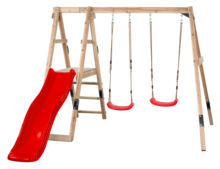 Houten Speeltoestel Ava - Met Rode Glijbaan - Schommels