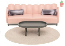 Lundby poppenhuis woonkamerset roze met bank en salontafel 1:18