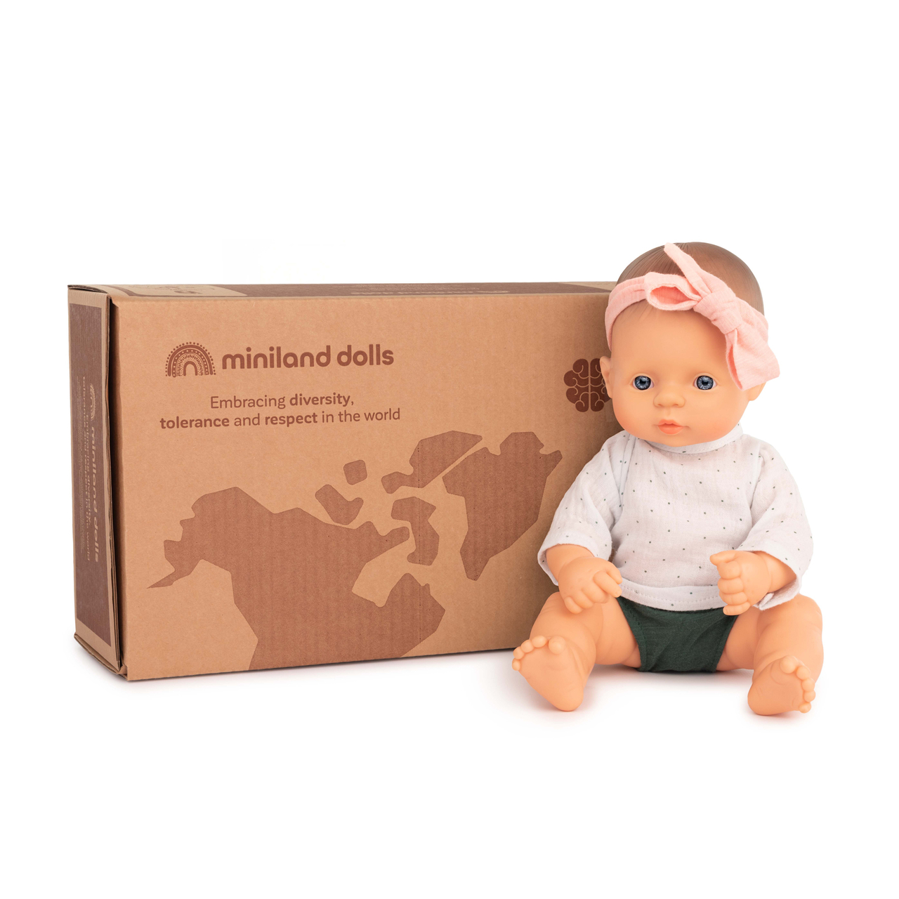 Miniland Babypuppe europäisches Mädchen gekleidet 32cm