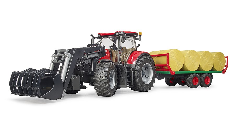 Bruder Case IH Optum 300CVX mit Frontlader und Ballentransportanhänger