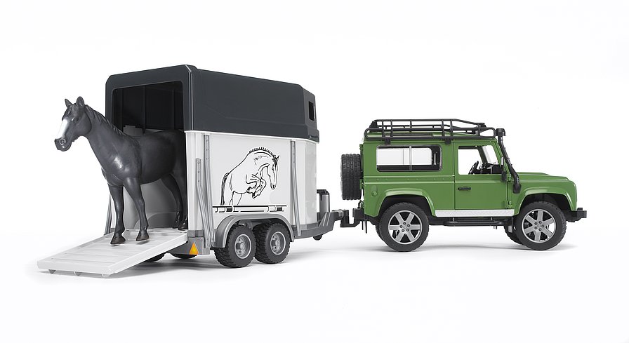 Bruder Land Rover Defender mit Pferdeanhänger inkl. 1 Pferd