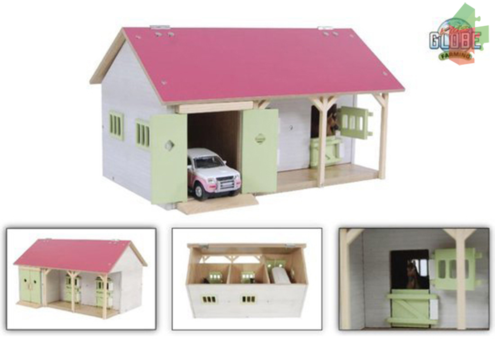 Kids Globe  Pferdestall mit 2 Boxen und Abstellraum 1:32 34X22X19 cm Rosa