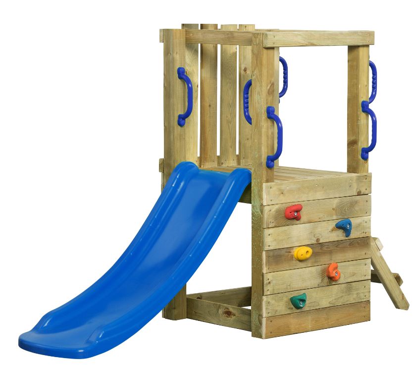 Irma Kleiner Holzspielplatz mit blauer Rutsche