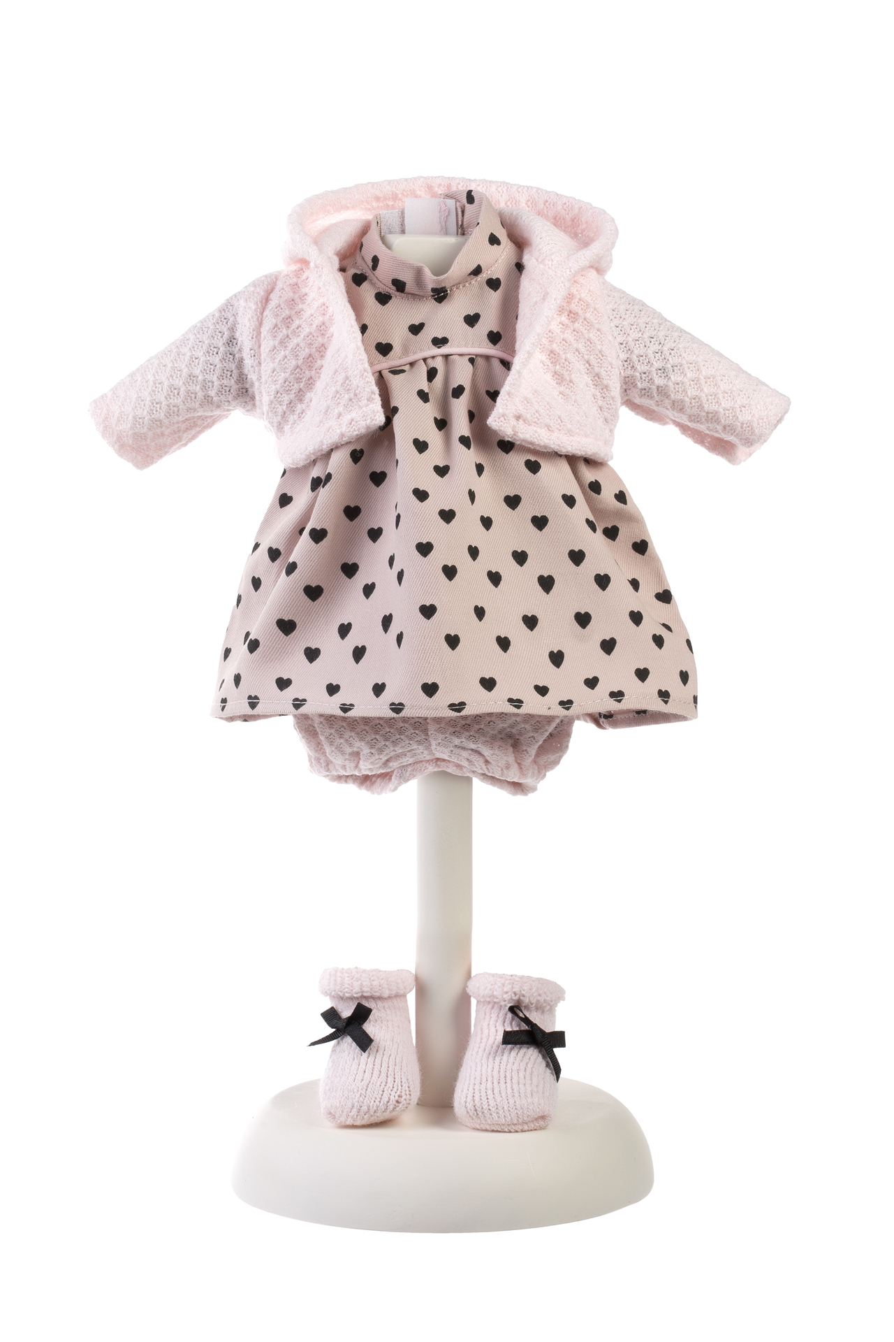 Kledingset Llorens 33cm beige jurkje met roze vestje