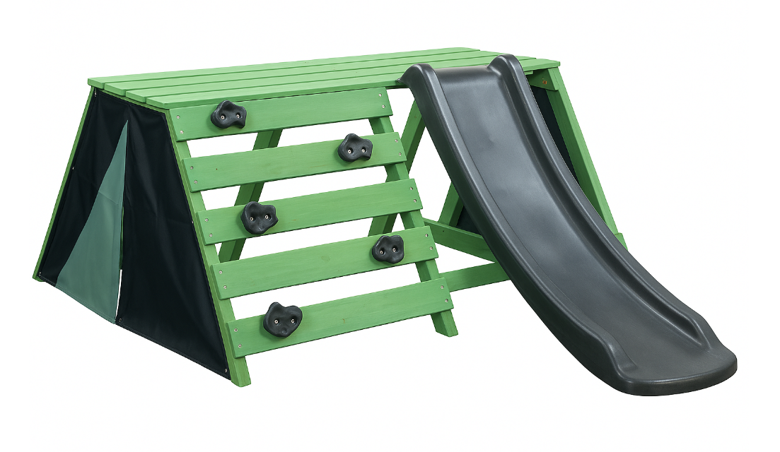 SwingKing Speeltoestel Charlie Groen + 1,2 meter Glijbaan – Compact Buiten Speeltoestel voor Kinderen