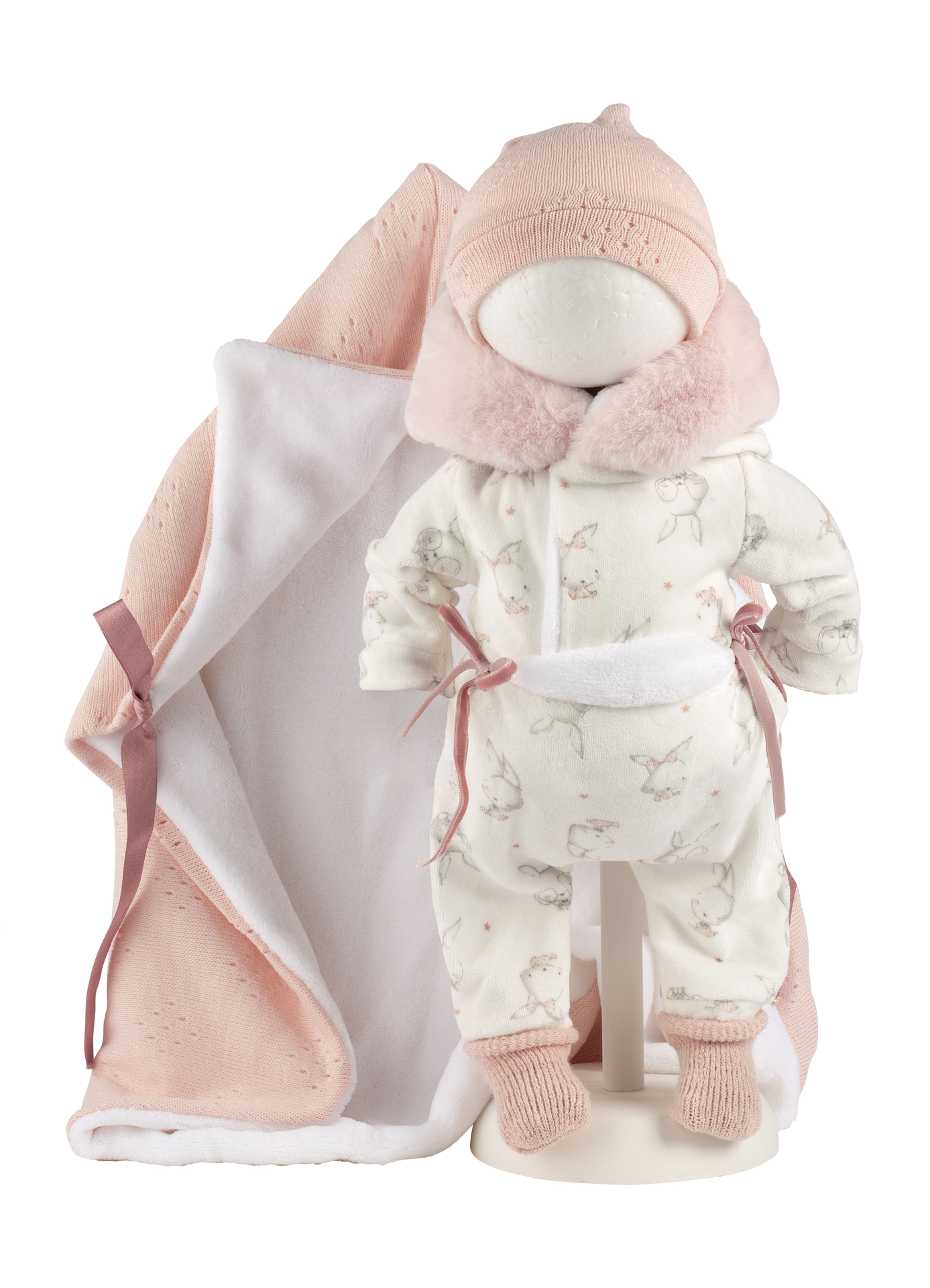 Llorens kledingset 44cm wit pakje + roze mutsje