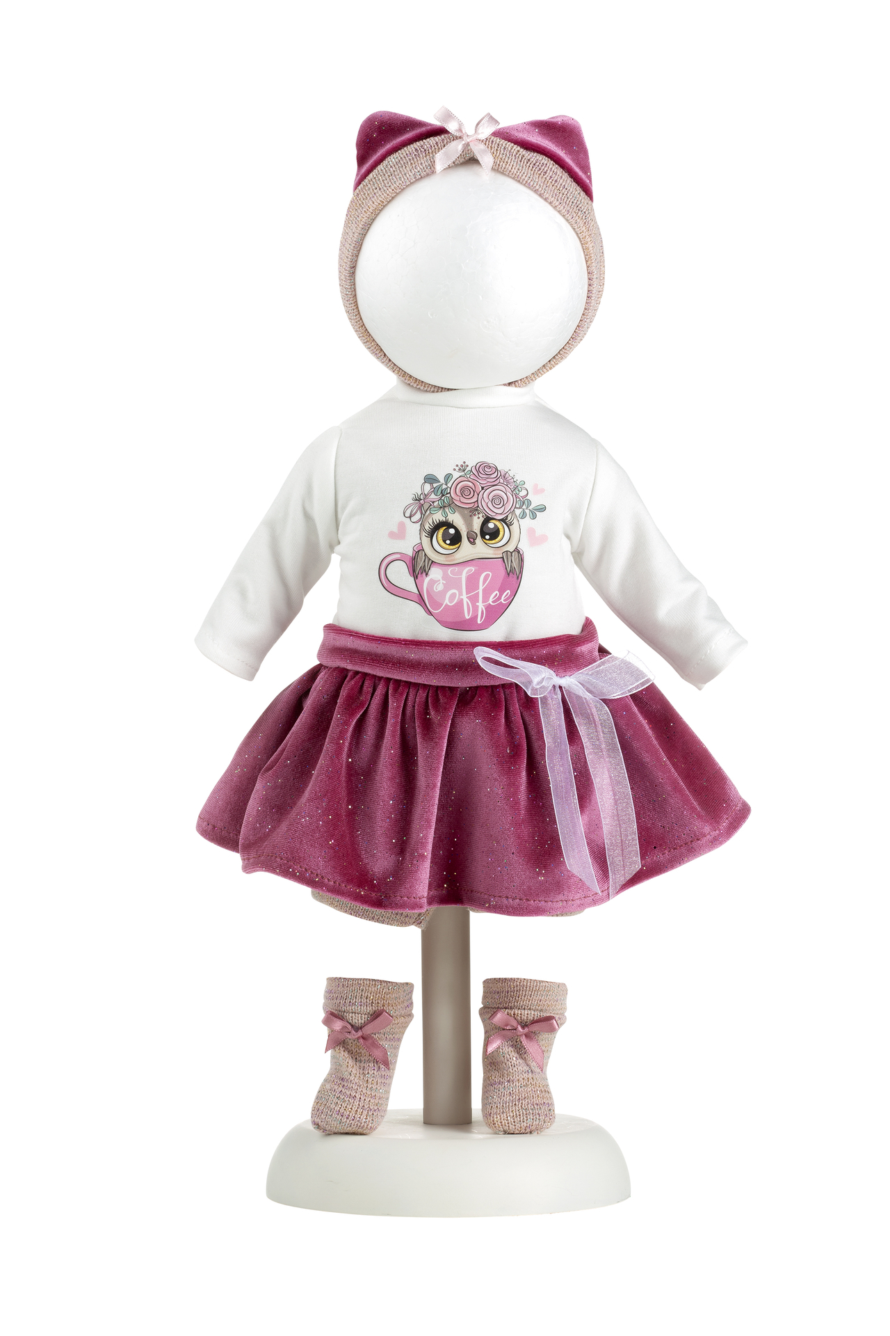 Kledingset Llorens 40cm wit shirtje en roze rokje