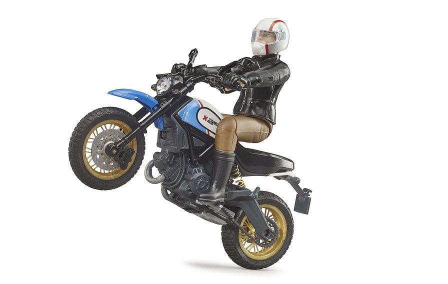 Bruder 63051 Ducati Scrambler Desert Sled Motorrad mit Fahrer 1:16