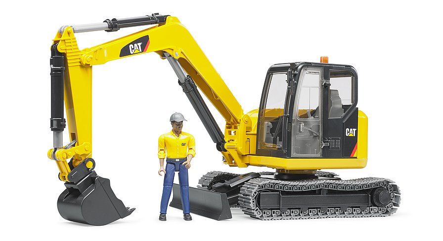 Cat Minibagger mit Bauarbeiter-Figur, 360&deg; drehbar, Bruder 40cm