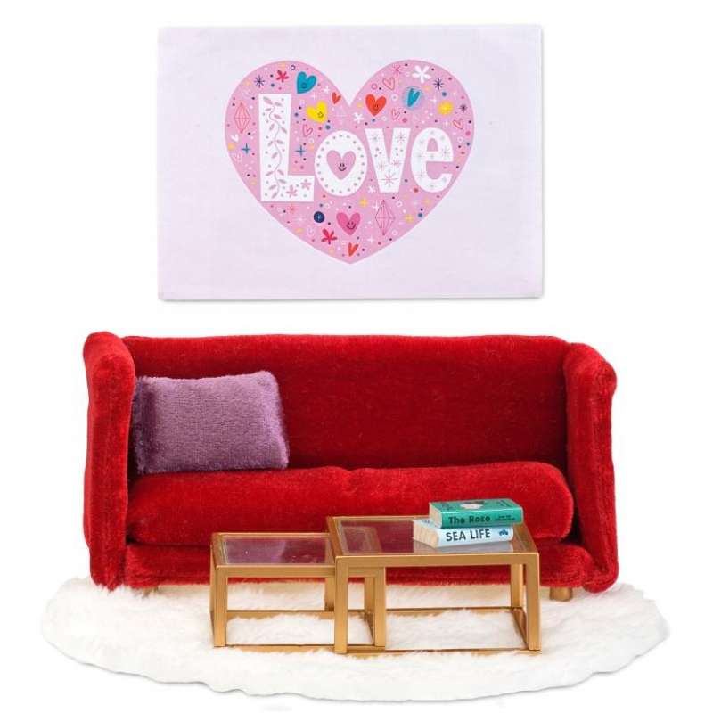 Lundby Smaland poppenhuis zitkamer meubels rood (schaal 1:18)