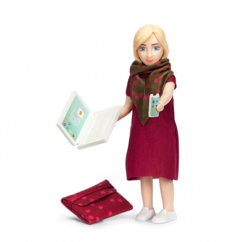 Lundby poppenhuispop vrouw met laptop, tas en telefoon (1:18)
