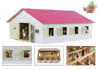 Kids Globe Holz-Pferdestall mit 7 Boxen ( Rosa) 1:24