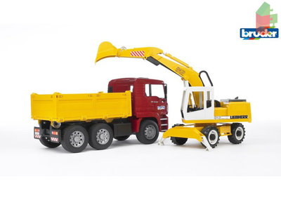 Bruder MAN TGA Kipplastwagen mit Liebherr Schaufelbagger