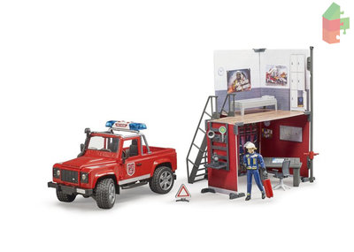 Bruder BWorld Feuerwehrstation mit Land Rover Defender