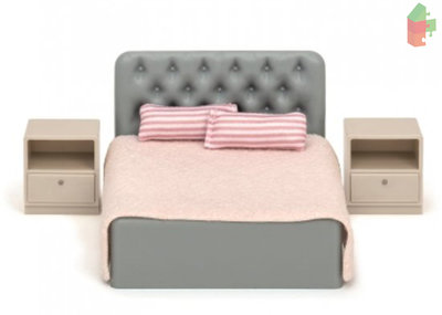 Lundby Puppenhaus Basic - Schlafzimmer-Set Grau/Rosa