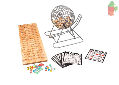 Bingo Lotto Set komplett mit 90 Kugeln. Mit hölzernem Kontrollbrett Bis zu 90. Abmessung 25 X 15 X 37 cm