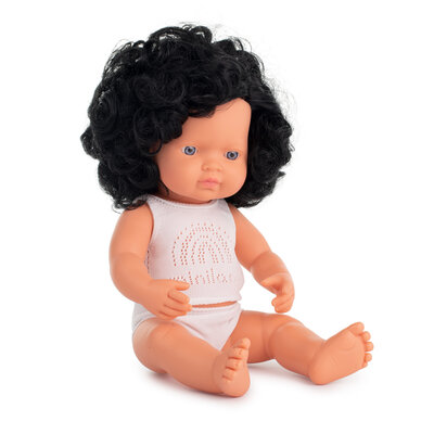 Miniland Puppe europäisches Mädchen mit schwarzem Haar 38cm