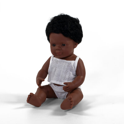 MINILAND Puppe Afro-afrikanischer Junge mit Unterwäsche 38 cm