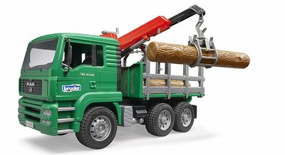 Bruder MAN Holztransport-LKW mit Ladekran und 3 Baumstämmen