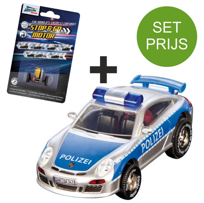 Darda Rennbahn Auto Porsche GT 3 Polizei + Extra Stop und Go Motor