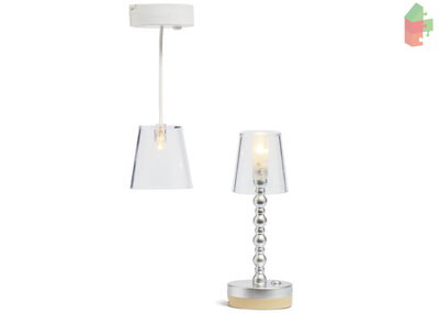 Lundby Puppenhaus Set  LED Lampen Transparent (Stehlampe + Hängelampe)