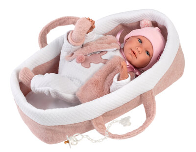 Llorens Puppe Mimi mit rosa Reisebett - 40 cm