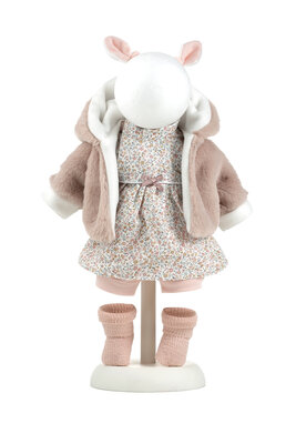 kledingset Llorens 42cm gestippelde jurk met roze jas