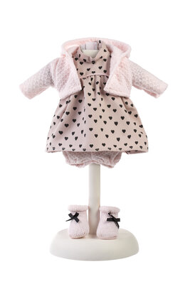 Kledingset Llorens 33cm beige jurkje met roze vestje