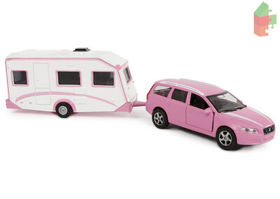 Kids Globe Volvo V70 Met Caravan Die Cast Pb 30Cm Roze