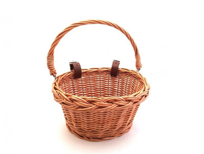 Rieten fietsmandje leren bandjes (onbekleed)