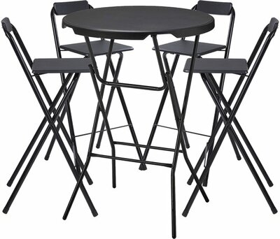Statafel Met 4 Barkrukken - Inklapbaar Zwart - Cocktailtafel Set