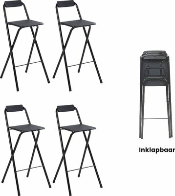 Alora Barkrukken Set 4x - Inklapbaar Met Rugleuning - Zwart