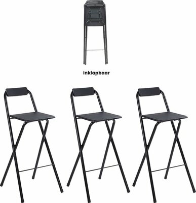 Alora Barkrukken Set 3x - Inklapbaar Met Rugleuning - Zwart