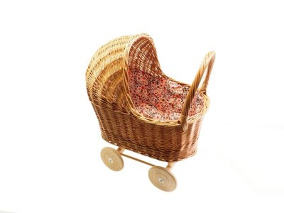 Rieten poppenwagen met kap retro flowers