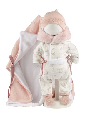 Llorens kledingset 44cm wit pakje + roze mutsje