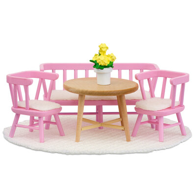 Lundby Smaland eethoek roze 1:18 - tafel, bank, stoelen en accessoires