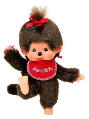 Monchhichi Mädchen 20 cm biegbar mit roter Schleife und Lätzchen