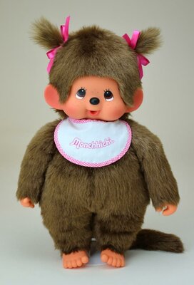 Monchhichi Plüschpuppe Mädchen 45 cm mit rosa Lätzchen