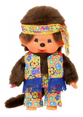 Monchhichi Junge 20 cm im Flower Power Hippie-Outfit mit Stirnband